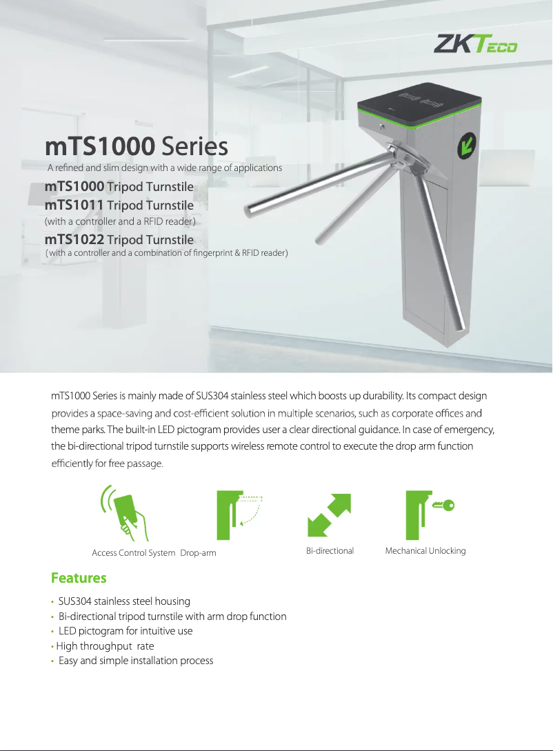 Page 1 de la notice Fiche technique ZKTeco mTS1000