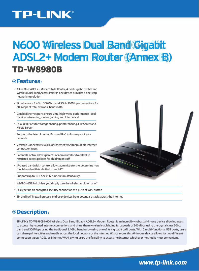 Página 1 del manual Ficha técnica TP-Link TD-W8980B