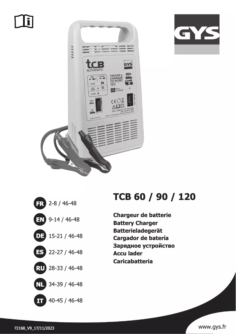 Page n°1 - Manuel utilisateur GYS TCB 120