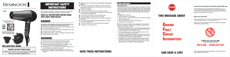 Page n°1 - Manuel utilisateur Remington D3090