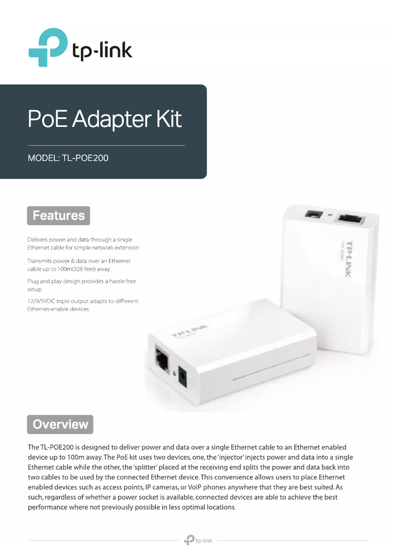 Image de la première page du manuel de l'appareil TL-POE200