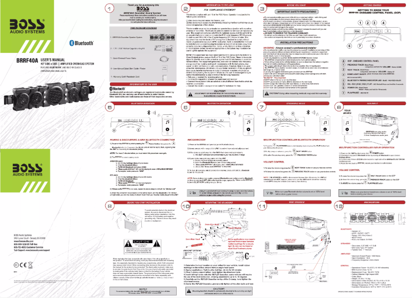 Page n°1 - Manuel utilisateur Boss BRRF40A
