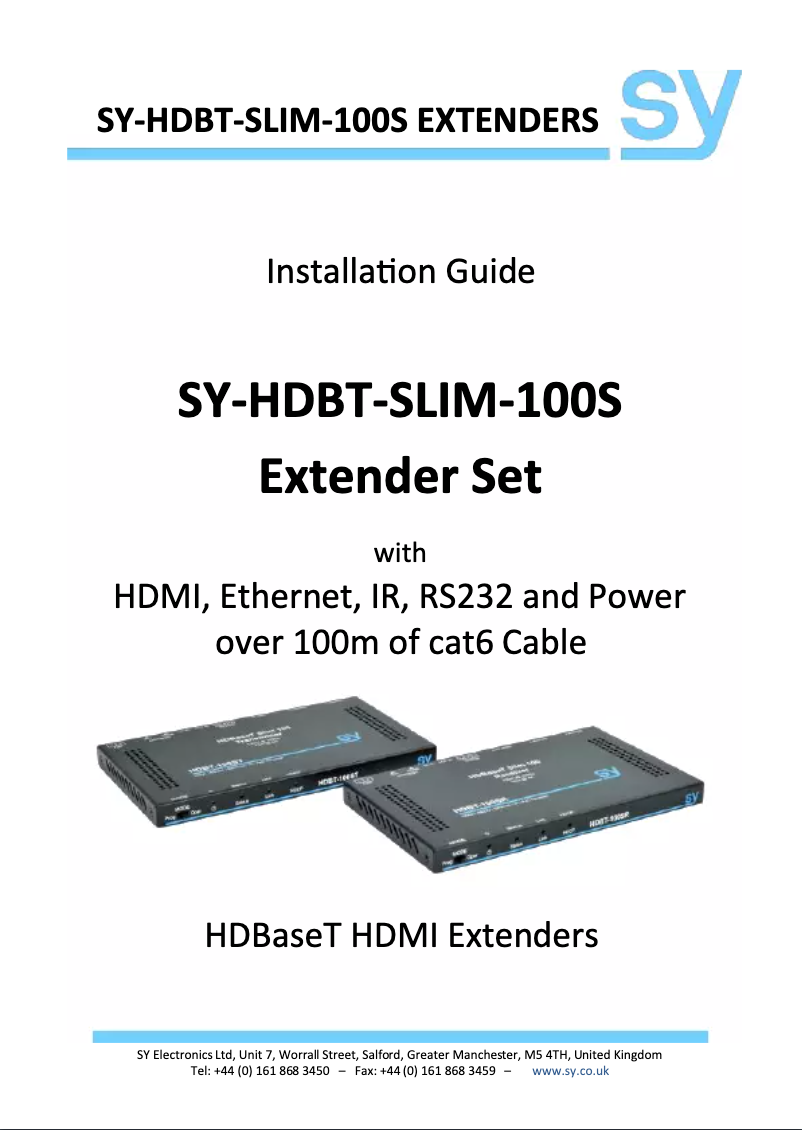 Page n°1 - Manuel utilisateur SY Electronics SY-HDBT-100-SLIM-SET