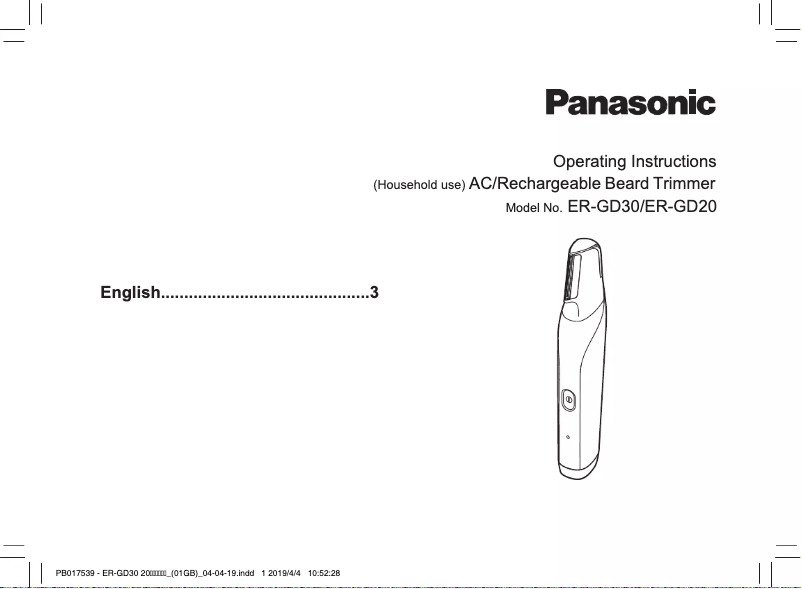 Page n°1 - Manuel utilisateur Panasonic ER-GD20