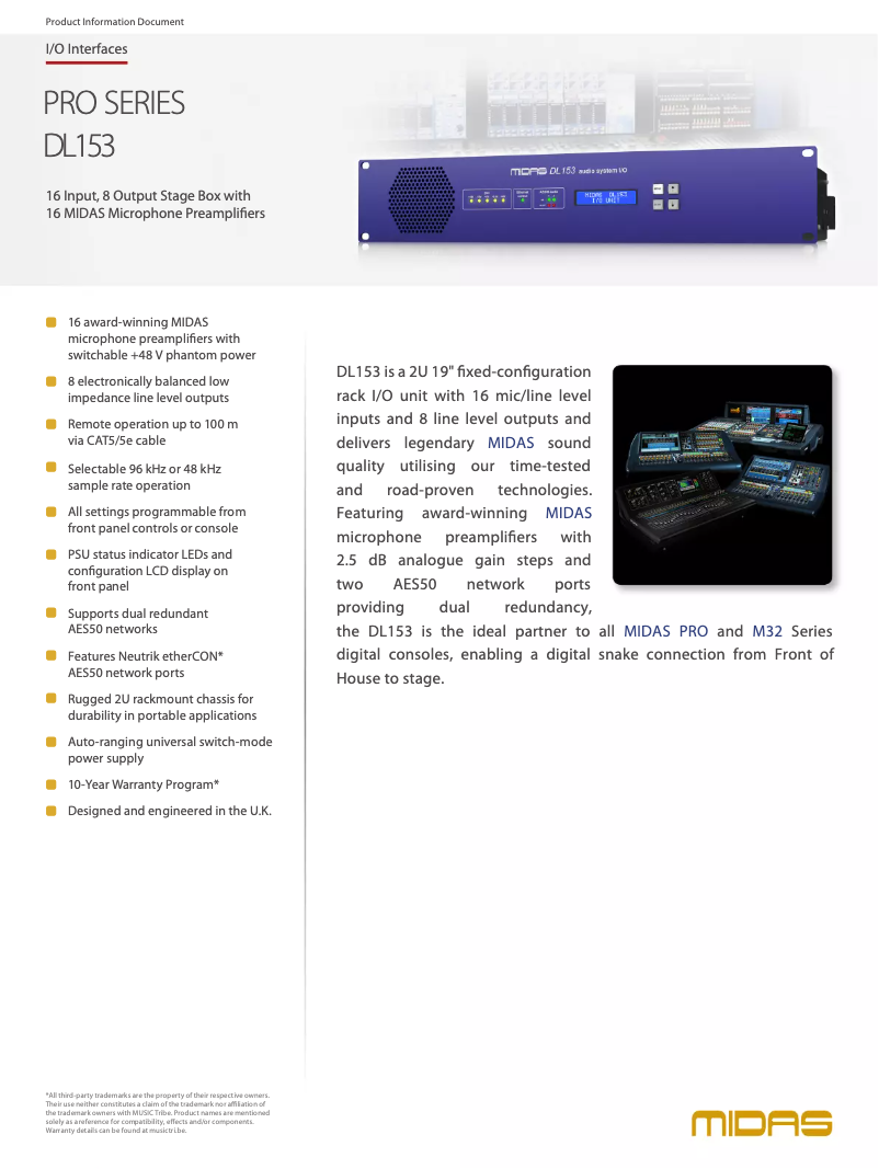 Page n°1 - Fiche technique Midas DL153