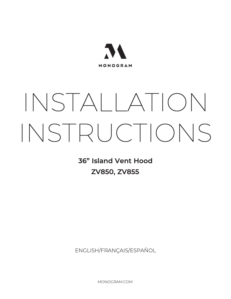 Page n°1 - Guide d'installation Monogram ZV850SPSS