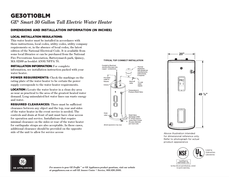Page 1 de la notice Fiche technique GE GE30T10BLM