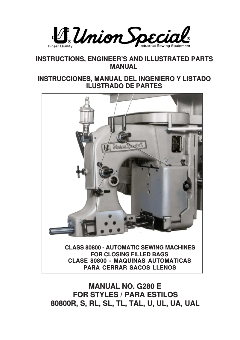 Page 1 de la notice Manuel utilisateur Union Special 80800UAL