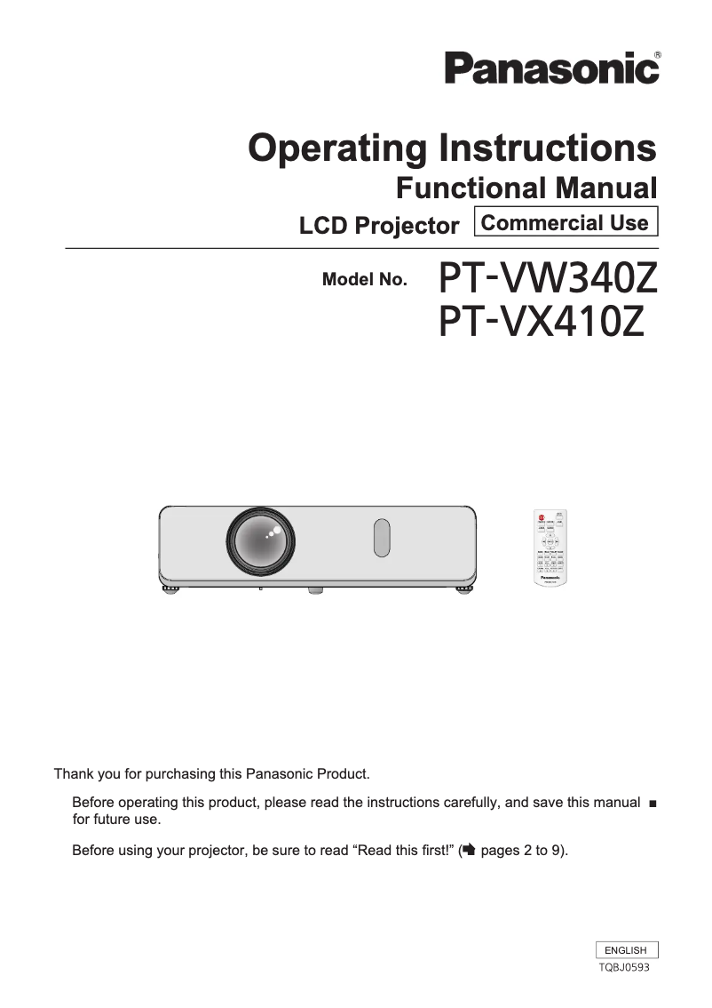 Page 1 de la notice Manuel utilisateur Panasonic PT-VX410ZE