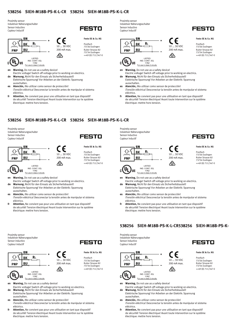 Page 1 de la notice Manuel utilisateur Festo SIEH-M18B-PS-K-L-CR