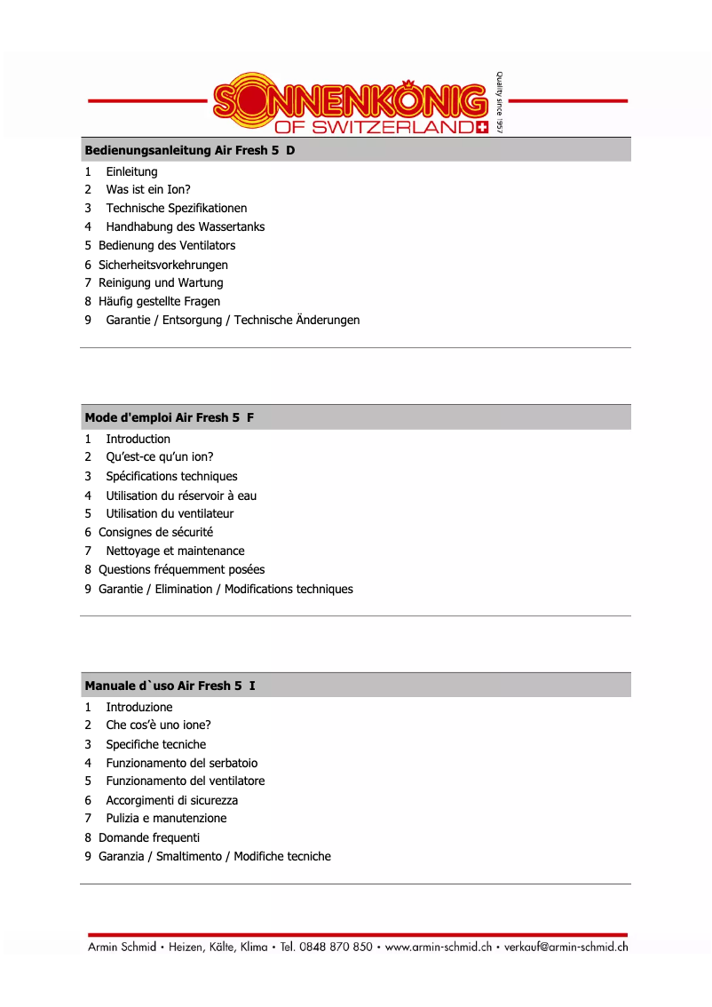 Page 1 de la notice Manuel utilisateur Sonnenkönig Atlantik