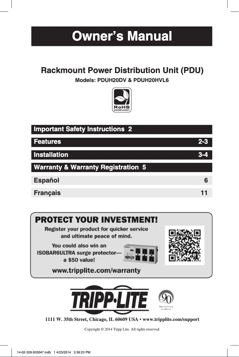 Página 1 del manual Manual de usuario Tripp Lite PDUH20DV