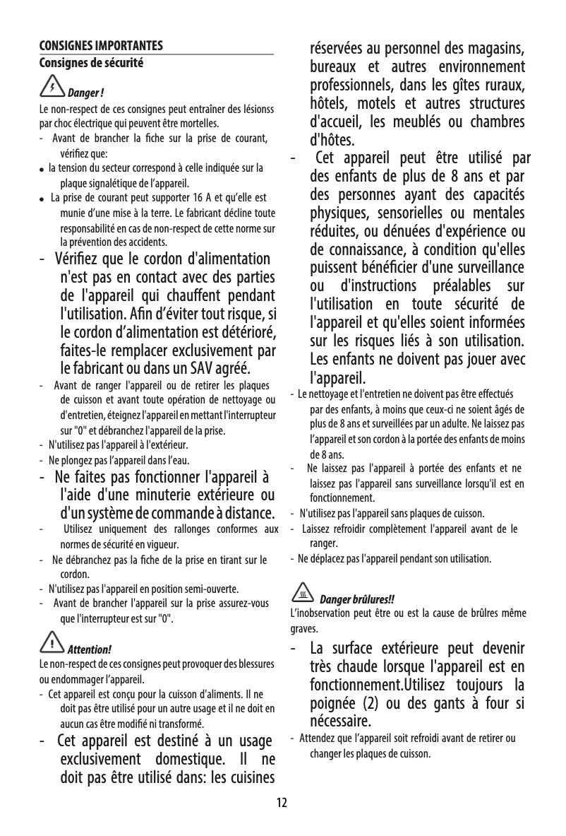 Page n°1 - Manuel utilisateur DeLonghi CGH912C