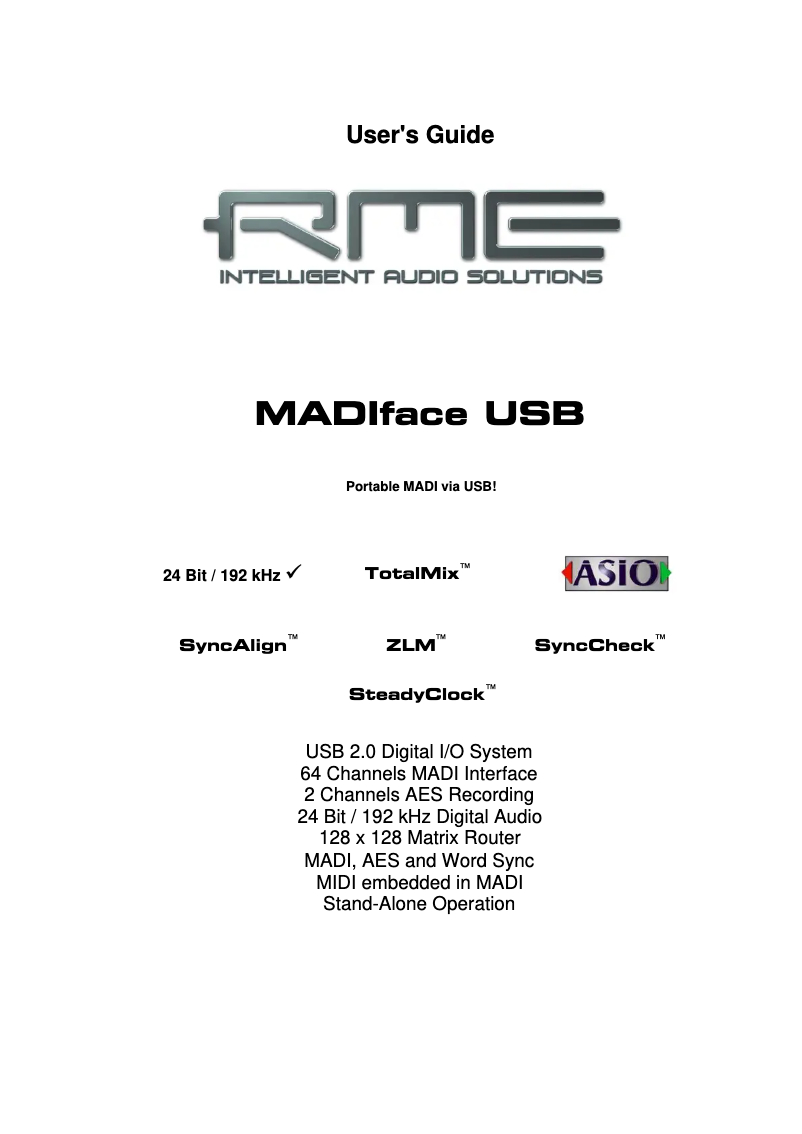 Page n°1 - Manuel utilisateur RME MADIface USB