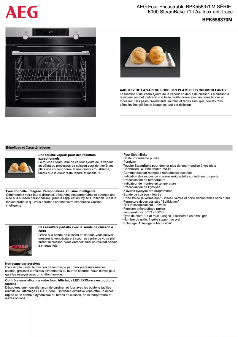 Page 1 de la notice Fiche technique AEG BPK558370M