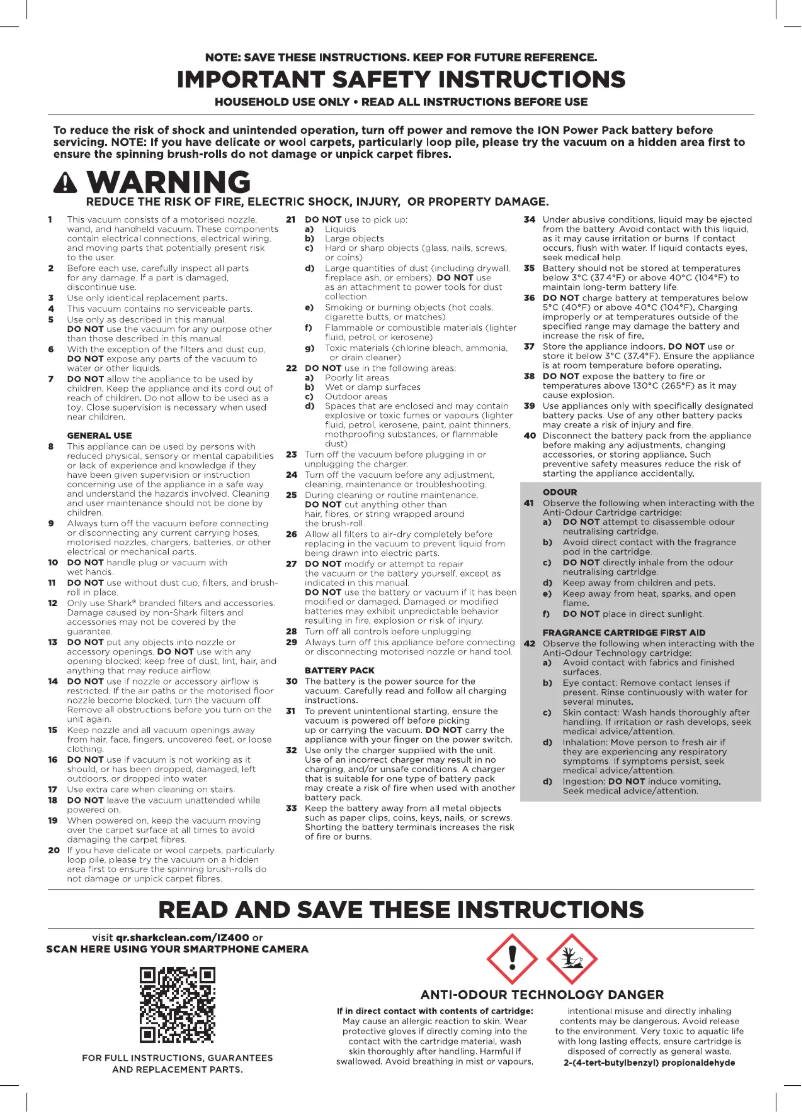 Page 1 de la notice Guide de démarrage rapide Shark Stratos IZ400UKT