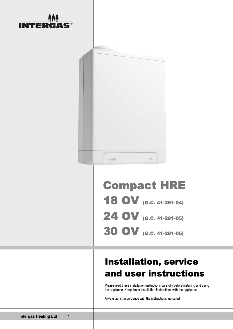 Page 1 de la notice Guide d'installation Intergas Compact HRE 24 OV
