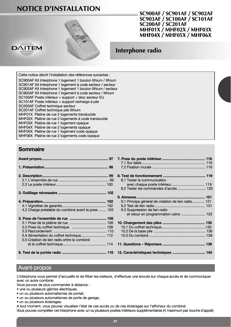 Page 1 de la notice Guide d'installation Hager MHF03X