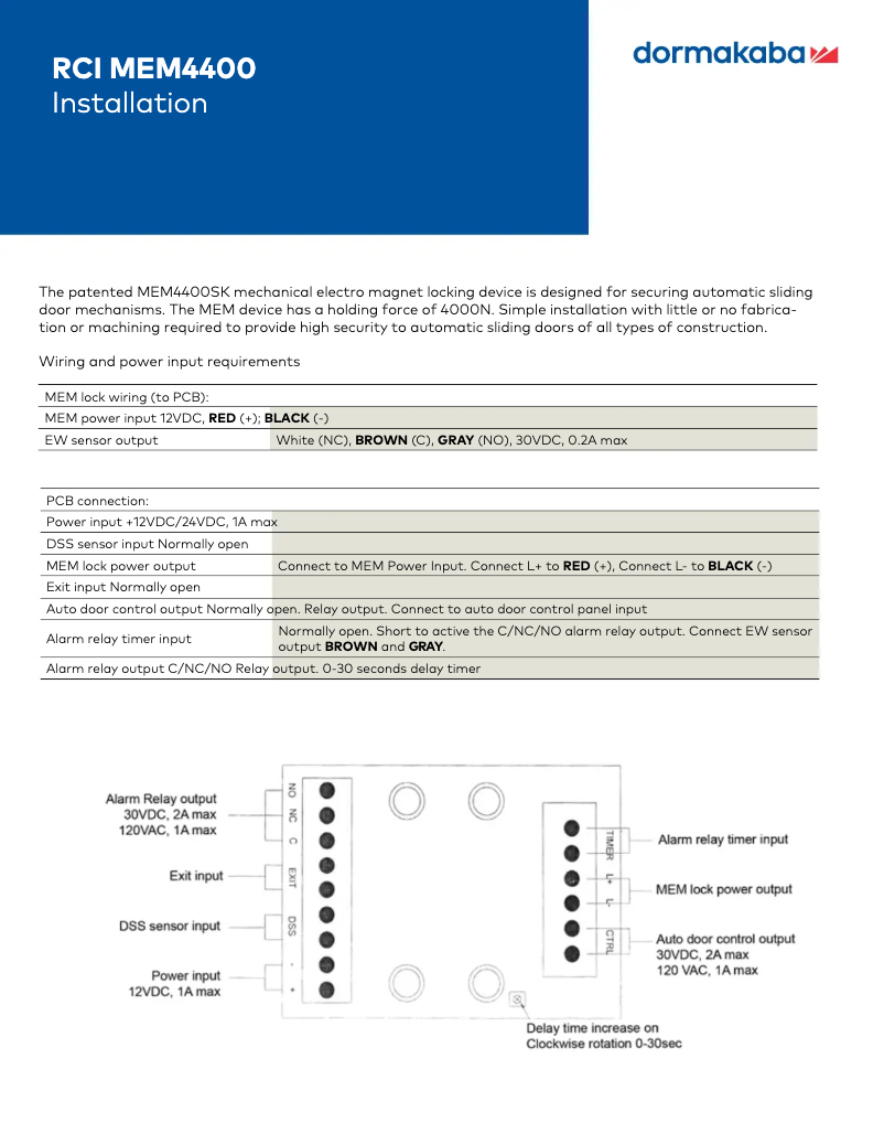 Page 1 de la notice Manuel utilisateur Dormakaba RMEM 4400