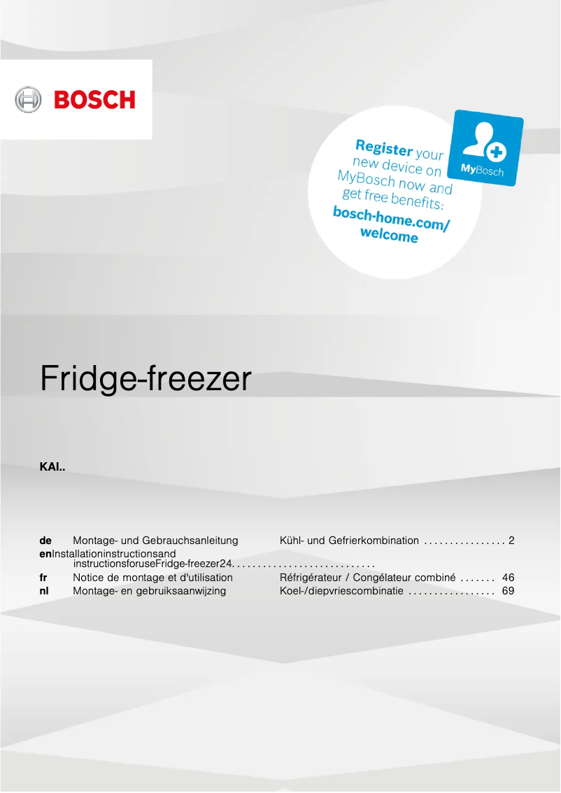 Page 1 de la notice Guide d'installation Bosch KAI93VIFP