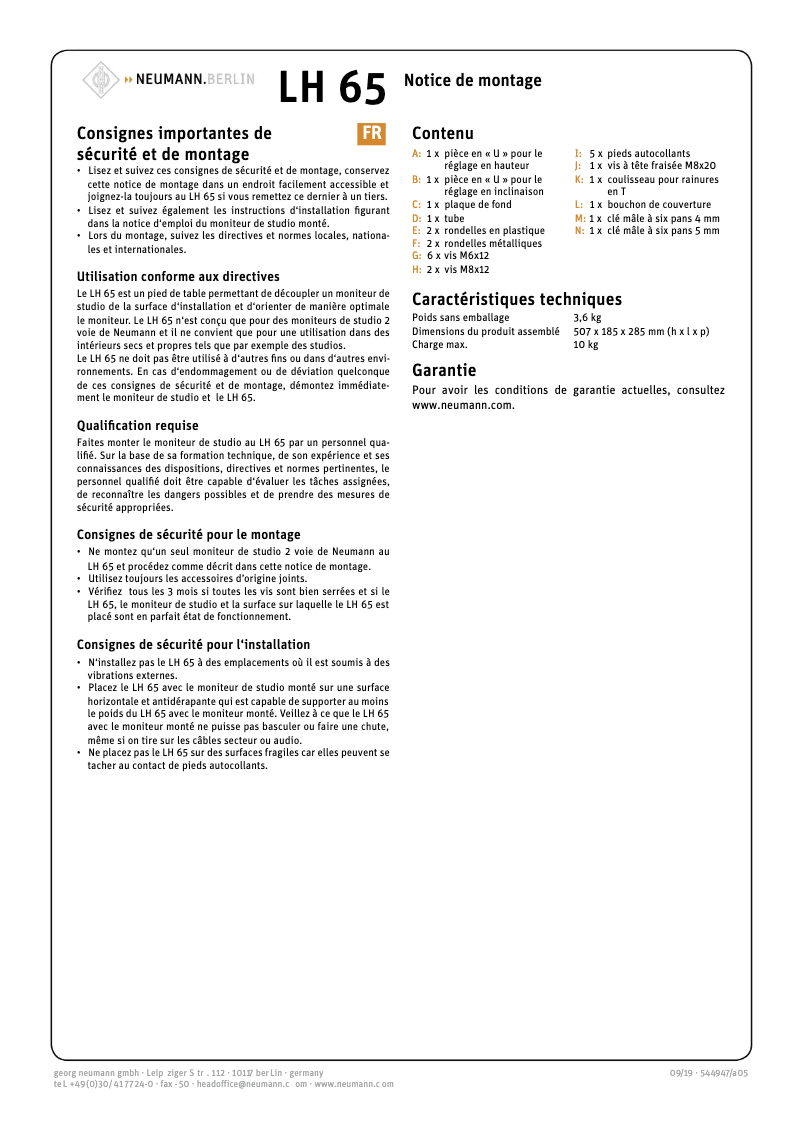 Image de la première page du manuel de l'appareil LH 65