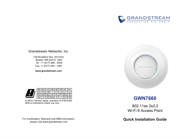 Page n°1 - Guide de démarrage rapide Grandstream GWN7660