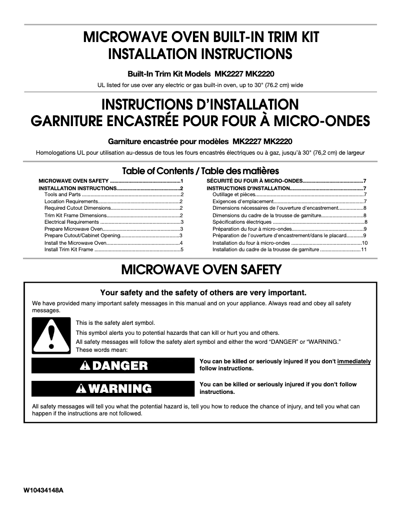 Page 1 de la notice Informations de garantie Whirlpool UMC5225GZ