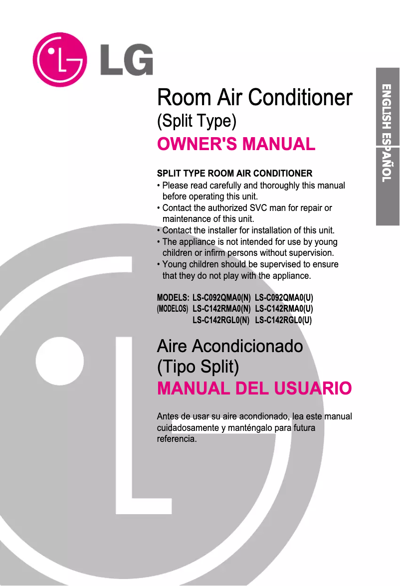 Page n°1 - Manuel utilisateur LG LSUC092QMA0