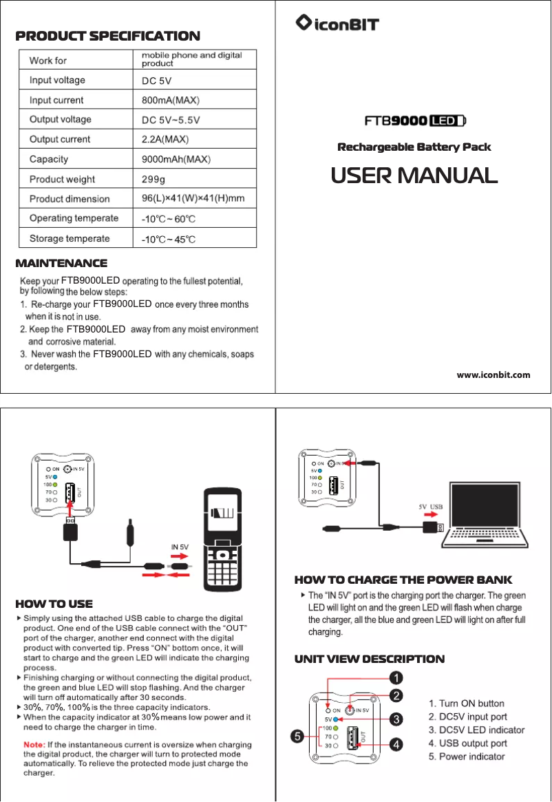 Page 1 de la notice Manuel utilisateur iconBIT FTB9000LED