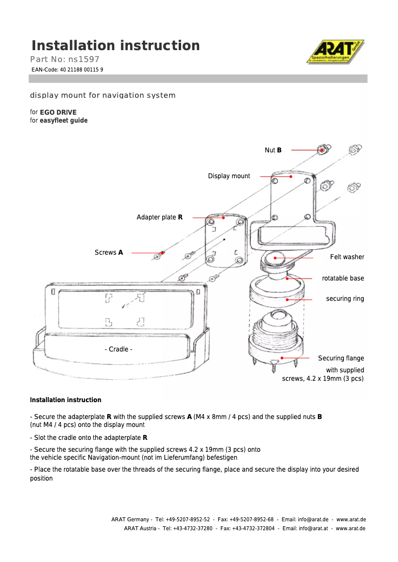 Page 1 de la notice Manuel utilisateur Arat NS1597