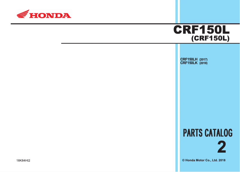 Page 1 de la notice Manuel utilisateur Honda CRF150L (2018)