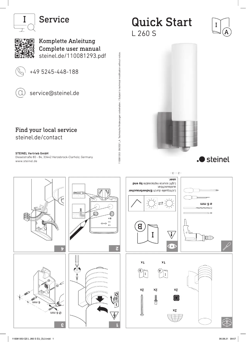 Page 1 de la notice Guide de démarrage rapide Steinel L 260 S