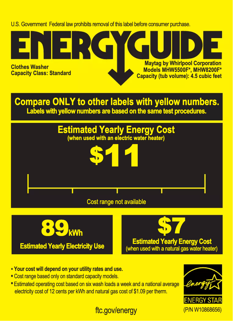 Page 1 de la notice Label énergétique Maytag MHW8200FW