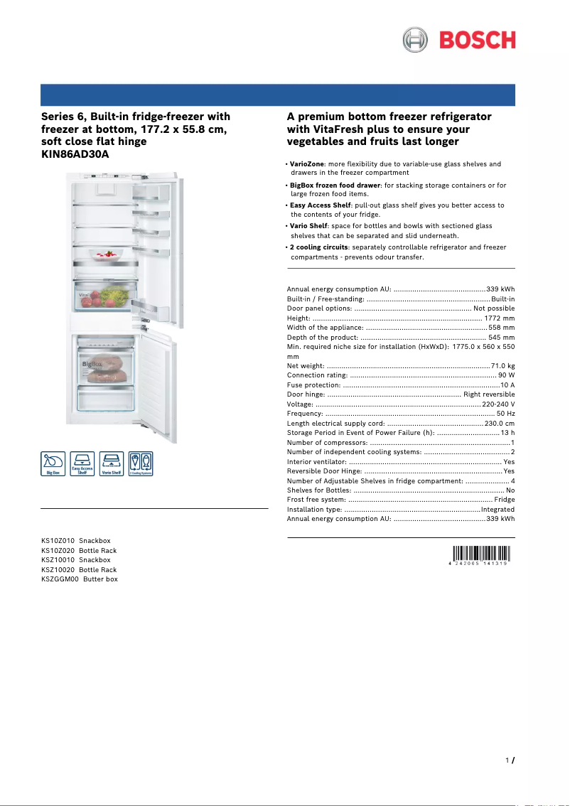 Image de la première page du manuel de l'appareil KIN86AD30A