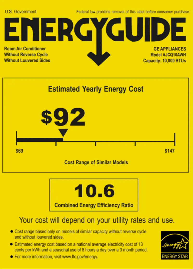 Page n°1 - Label énergétique GE AJCQ10AWH