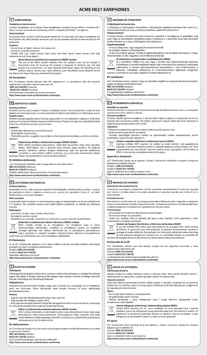 Page 1 de la notice Manuel utilisateur Acme HE21B