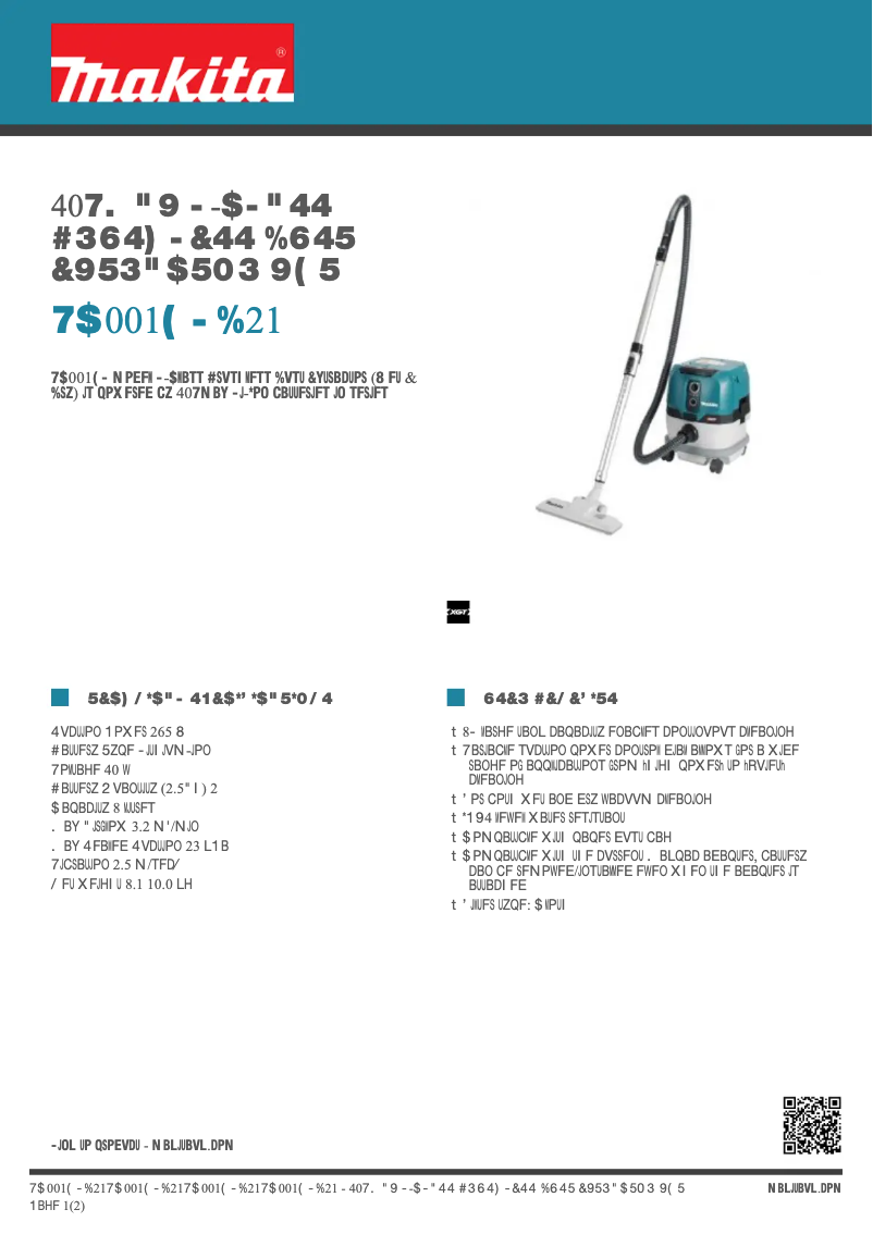 Page 1 de la notice Fiche technique Makita VC001GLD21