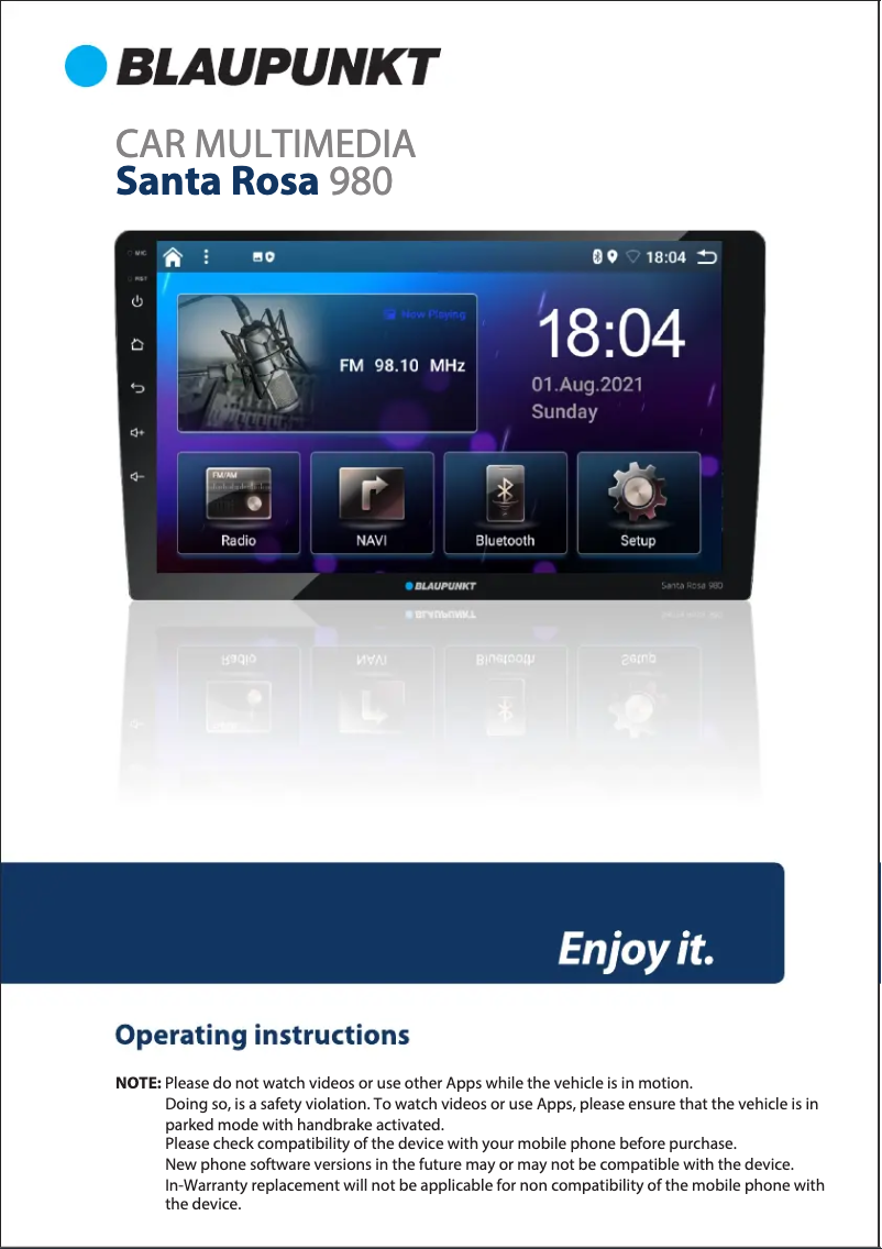 Page 1 de la notice Manuel utilisateur Blaupunkt Santa Rosa 980
