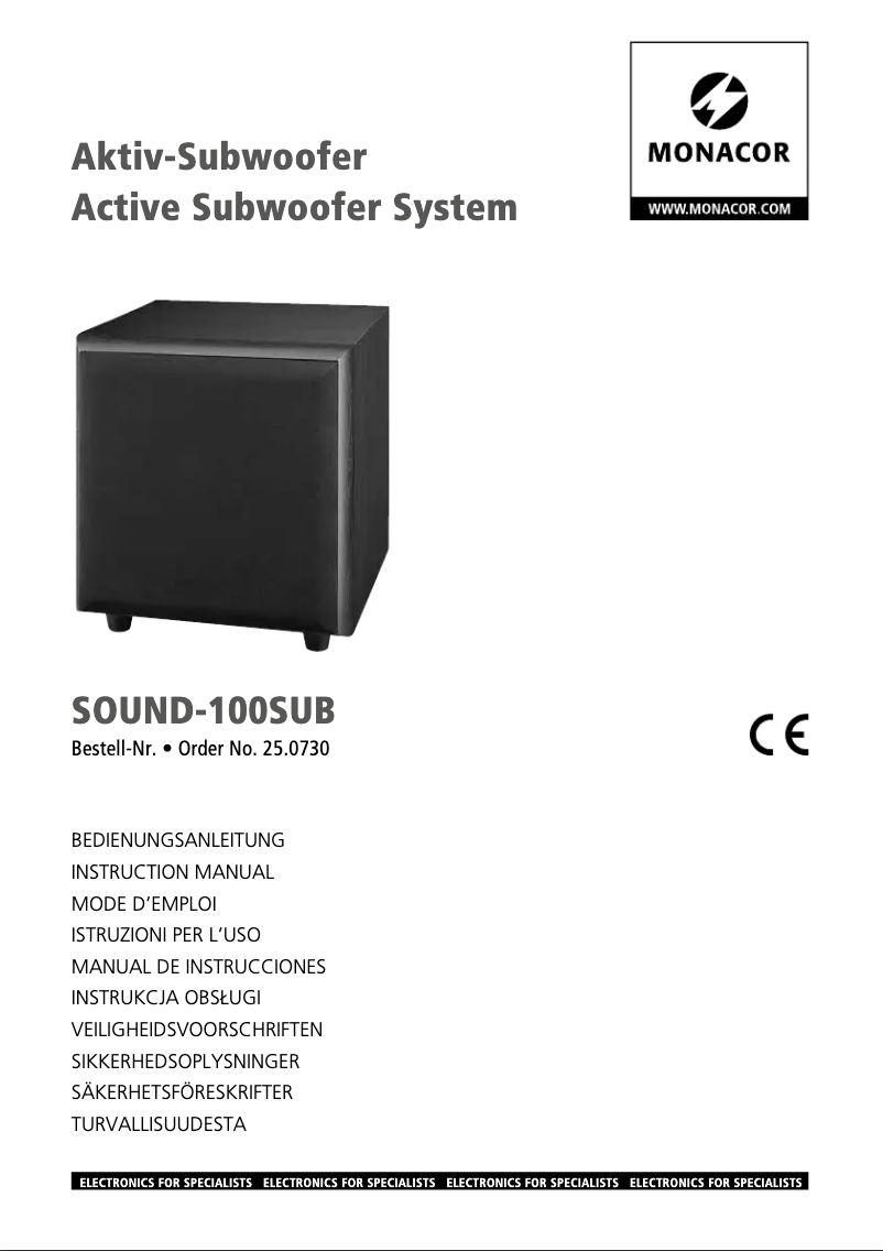 Page n°1 - Manuel utilisateur Monacor SOUND-100SUB