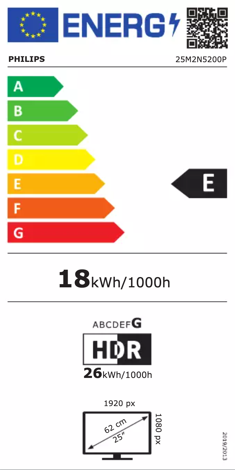 Page n°1 - Label énergétique Philips Evnia 25M2N5200P