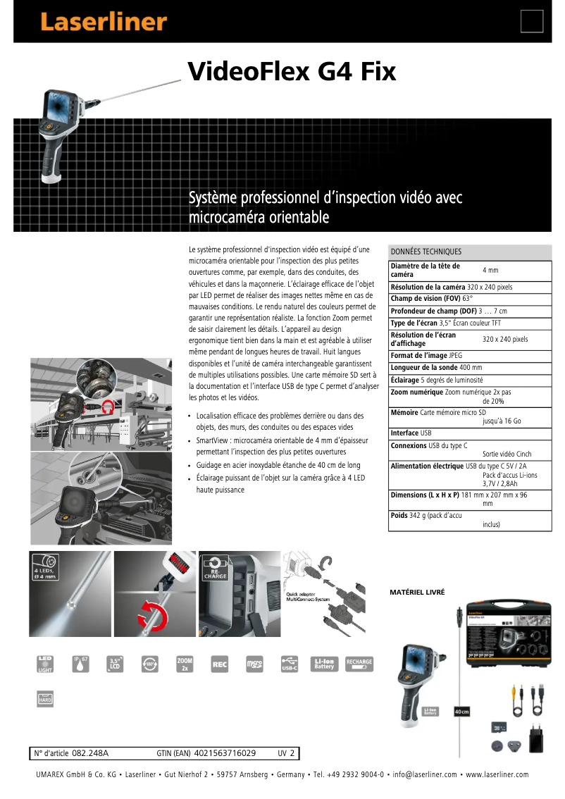 Image de la première page du manuel de l'appareil VideoFlex G4 Fix
