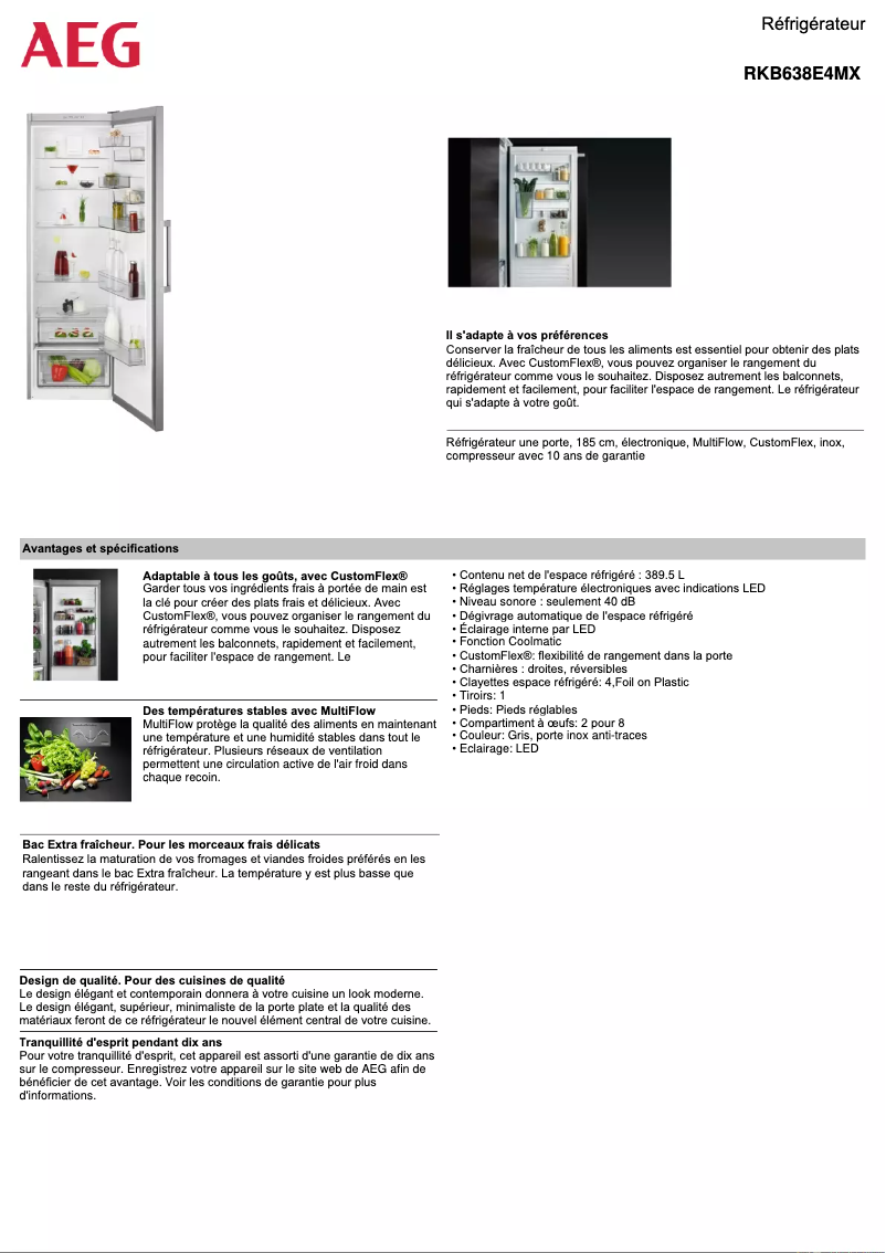 Page 1 de la notice Fiche technique AEG RKB638E4MX