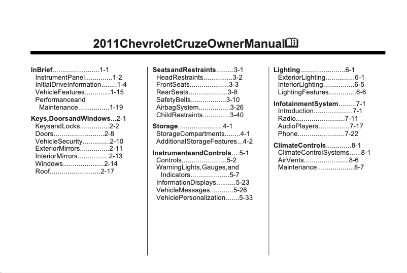 Page 1 de la notice Manuel utilisateur Chevrolet Cruze (2011)