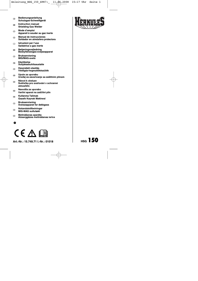 Image de la première page du manuel de l'appareil HSG 150