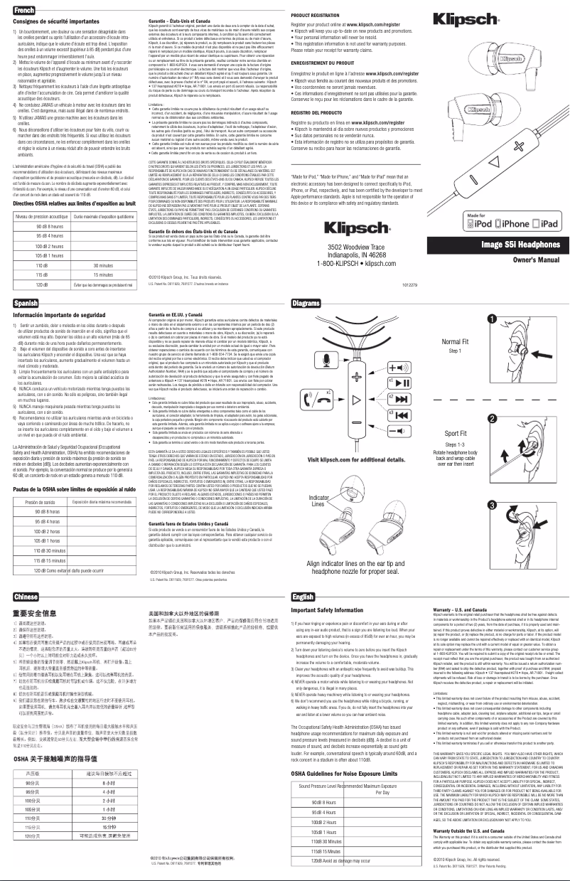 Page 1 de la notice Manuel utilisateur Klipsch Image S5i