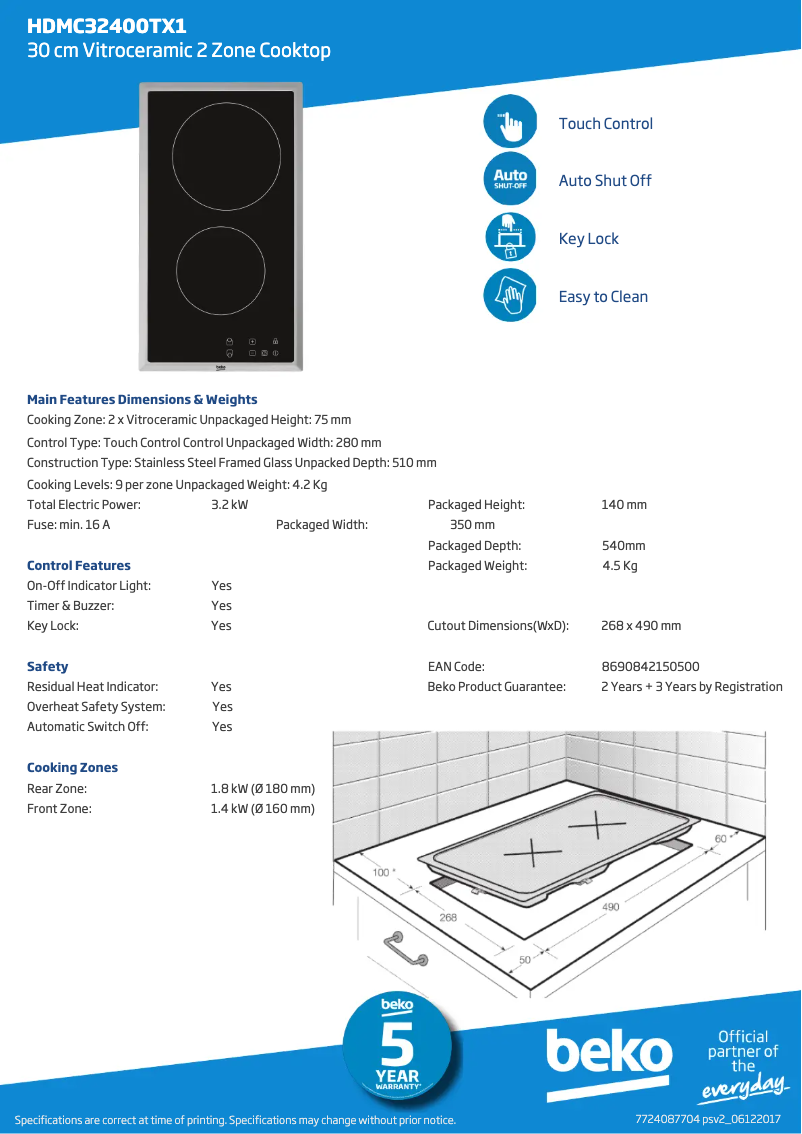 Page 1 de la notice Fiche technique Beko HDMC32400TX1