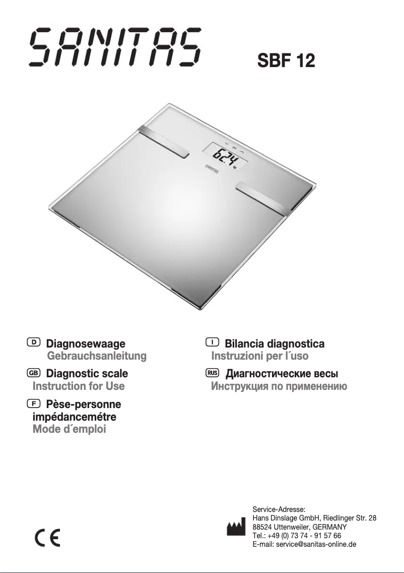 Page 1 de la notice Manuel utilisateur Sanitas SBF 12