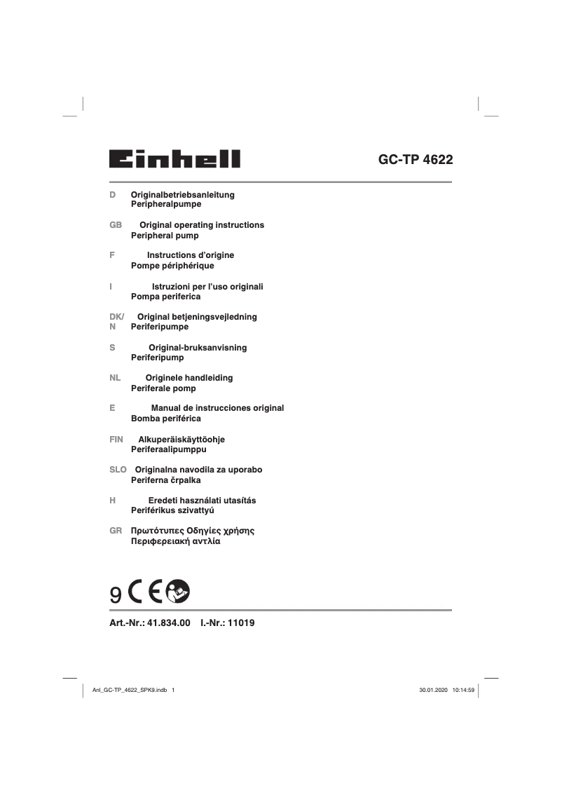 Page 1 de la notice Manuel utilisateur Einhell GC-TP 4622