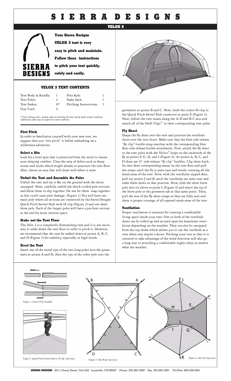 Page 1 de la notice Manuel utilisateur Sierra Designs Velox 3