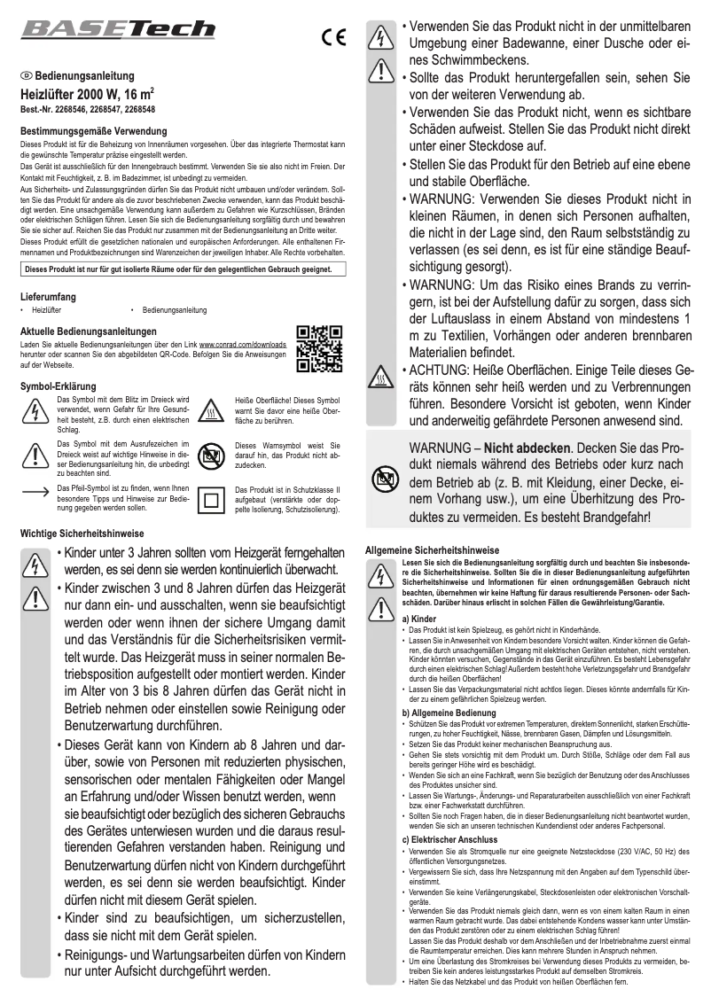 Page 1 de la notice Manuel utilisateur BaseTech BT-2268547